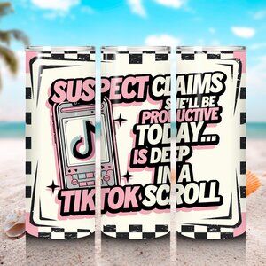 Pink 20oz Tumbler 🌸 “Suspect Claims She’ll Be Productive” 😏 + Metal Straw